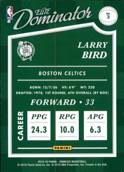 2015-16 Donruss - Elite Dominator Hall #3 Larry Bird Back