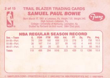 1988-89 Fleer Franz Portland Trail Blazers #2 Sam Bowie Back