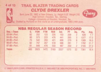 1988-89 Fleer Franz Portland Trail Blazers #4 Clyde Drexler Back