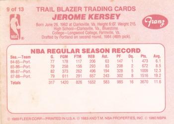 1988-89 Fleer Franz Portland Trail Blazers #9 Jerome Kersey Back