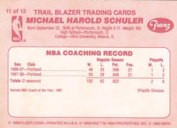 1988-89 Fleer Franz Portland Trail Blazers #11 Mike Schüler Back