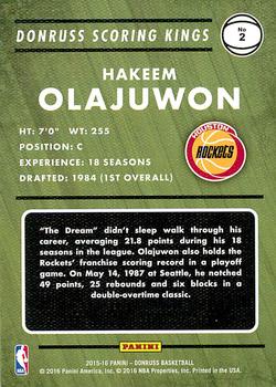 2015-16 Donruss - Scoring Kings #2 Hakeem Olajuwon Back