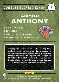 2015-16 Donruss - Scoring Kings #3 Carmelo Anthony Back
