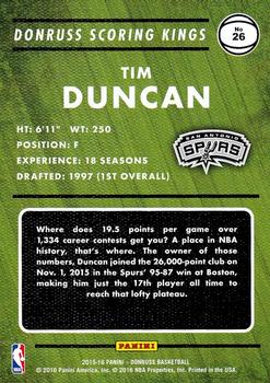 2015-16 Donruss - Scoring Kings #26 Tim Duncan Back