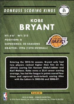 2015-16 Donruss - Scoring Kings #31 Kobe Bryant Back