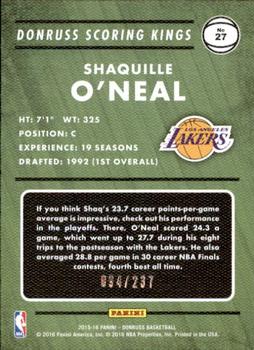 2015-16 Donruss - Scoring Kings Statline #27 Shaquille O'Neal Back