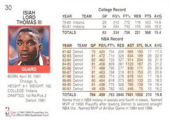 1992 Hoops 100 Superstars #30 Isiah Thomas Back