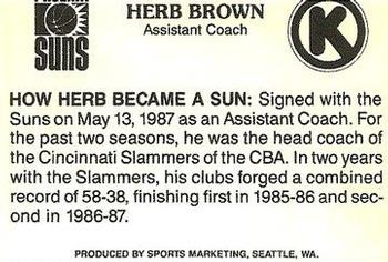 1987-88 Circle K Phoenix Suns #2 Herb Brown Back