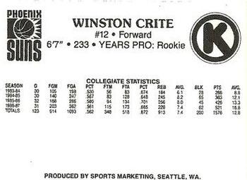 1987-88 Circle K Phoenix Suns #4 Winston Crite Back