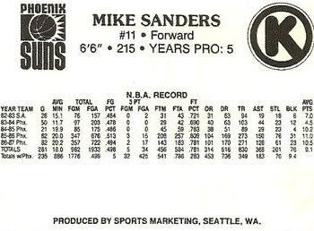 1987-88 Circle K Phoenix Suns #13 Mike Sanders Back