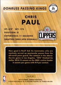 2015-16 Donruss - Passing Kings #29 Chris Paul Back