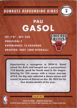2015-16 Donruss - Rebounding Kings #6 Pau Gasol Back
