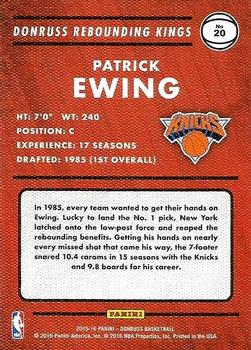 2015-16 Donruss - Rebounding Kings #20 Patrick Ewing Back