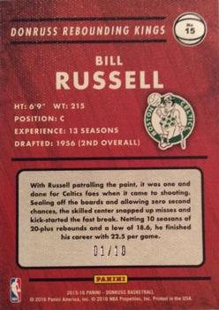 2015-16 Donruss - Rebounding Kings Press Proof Gold #15 Bill Russell Back