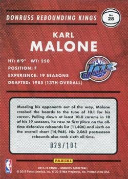 2015-16 Donruss - Rebounding Kings Statline #28 Karl Malone Back