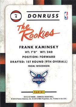 2015-16 Donruss - The Rookies Holofoil #4 Frank Kaminsky Back