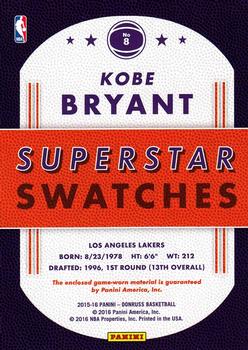 2015-16 Donruss - Superstar Swatches #8 Kobe Bryant Back