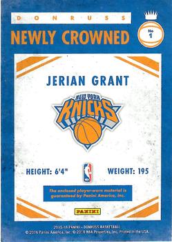 2015-16 Donruss - Newly Crowned Prime #1 Jerian Grant Back