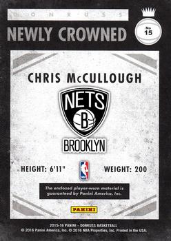 2015-16 Donruss - Newly Crowned Prime #15 Chris McCullough Back