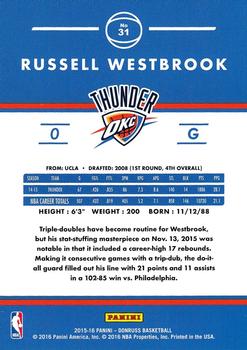 2015-16 Donruss - Holofoil #31 Russell Westbrook Back