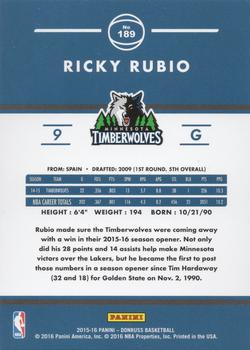 2015-16 Donruss - Holofoil #189 Ricky Rubio Back