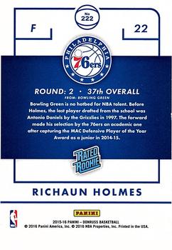 2015-16 Donruss - Holofoil #222 Richaun Holmes Back