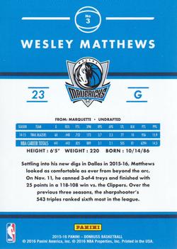 2015-16 Donruss - Statline Points #3 Wesley Matthews Back