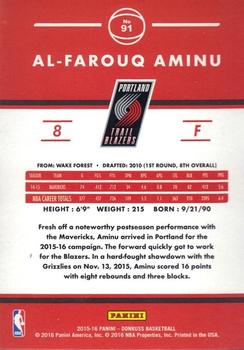 2015-16 Donruss - Statline Points #91 Al-Farouq Aminu Back