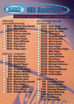 1998-99 Stadium Club - Checklists Hobby #H2 Series 2 Checklist: Inserts Front