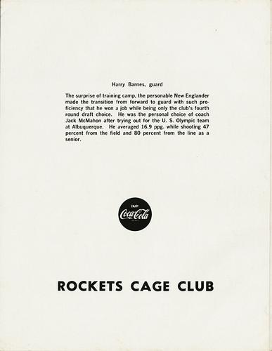 1969-70 Coca-Cola San Diego Rockets #NNO Harry Barnes Back