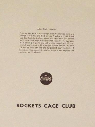 1969-70 Coca-Cola San Diego Rockets #NNO John Block Back
