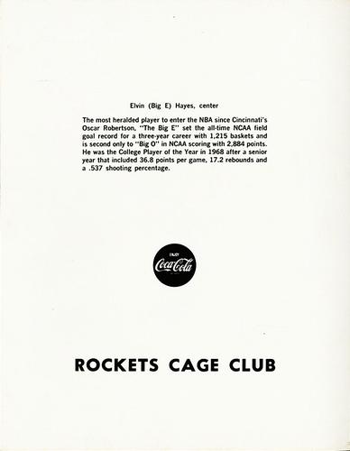 1969-70 Coca-Cola San Diego Rockets #NNO Elvin Hayes Back