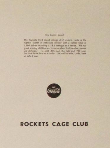 1969-70 Coca-Cola San Diego Rockets #NNO Stu Lantz Back