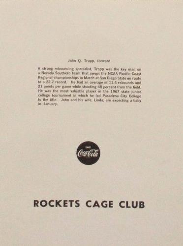 1969-70 Coca-Cola San Diego Rockets #NNO John Trapp Back