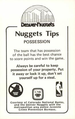1982-83 Denver Nuggets Police #NNO Dan Issel Back