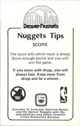 1982-83 Denver Nuggets Police #NNO Rob Williams Back