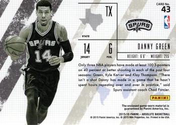 2015-16 Panini Absolute - Frequent Flyer Materials #43 Danny Green Back