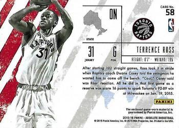 2015-16 Panini Absolute - Frequent Flyer Materials #58 Terrence Ross Back