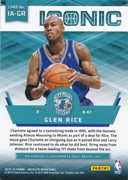2015-16 Panini Absolute - Iconic Autographs #IA-GR Glen Rice Back