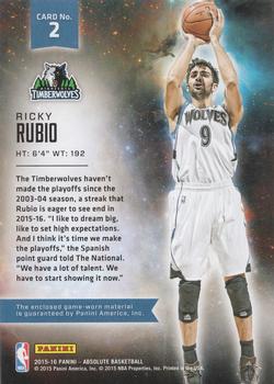 2015-16 Panini Absolute - NBA Stars Materials #2 Ricky Rubio Back