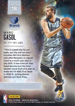 2015-16 Panini Absolute - NBA Stars Materials #18 Marc Gasol Back