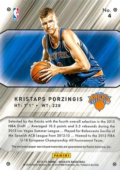 2015-16 Panini Absolute - Tools of the Trade Rookie Materials Dual #4 Kristaps Porzingis Back