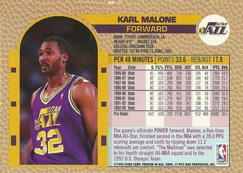 1992-93 Fleer NBA Red-Hot Stars Golden Magazine Perforated #NNO Karl Malone Back