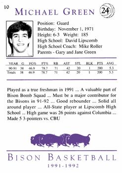1991-92 David Lipscomb University Bison #10 Michael Green Back