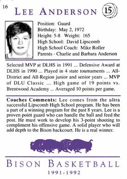 1991-92 David Lipscomb University Bison #16 Lee Anderson Back