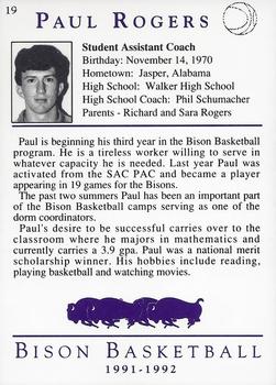 1991-92 David Lipscomb University Bison #19 Paul Rogers Back