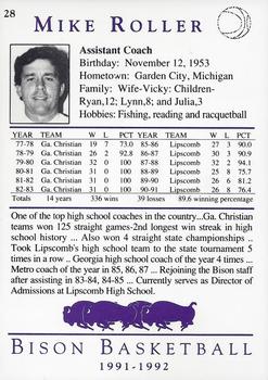 1991-92 David Lipscomb University Bison #28 Mike Roller Back
