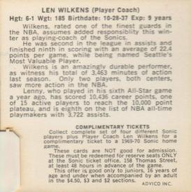 1969-70 Sunbeam Bread Seattle SuperSonics #NNO Len Wilkens Back