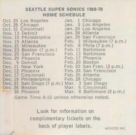1969-70 Sunbeam Bread Seattle SuperSonics #NNO Seattle Coliseum Back