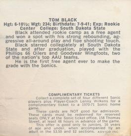 1970-71 Sunbeam Bread Seattle SuperSonics #NNO Tom Black Back